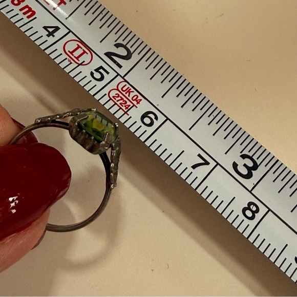 Vintage antique designer art deco Sterling silver emerald cut Green Glass Ring - Picture 9 of 17